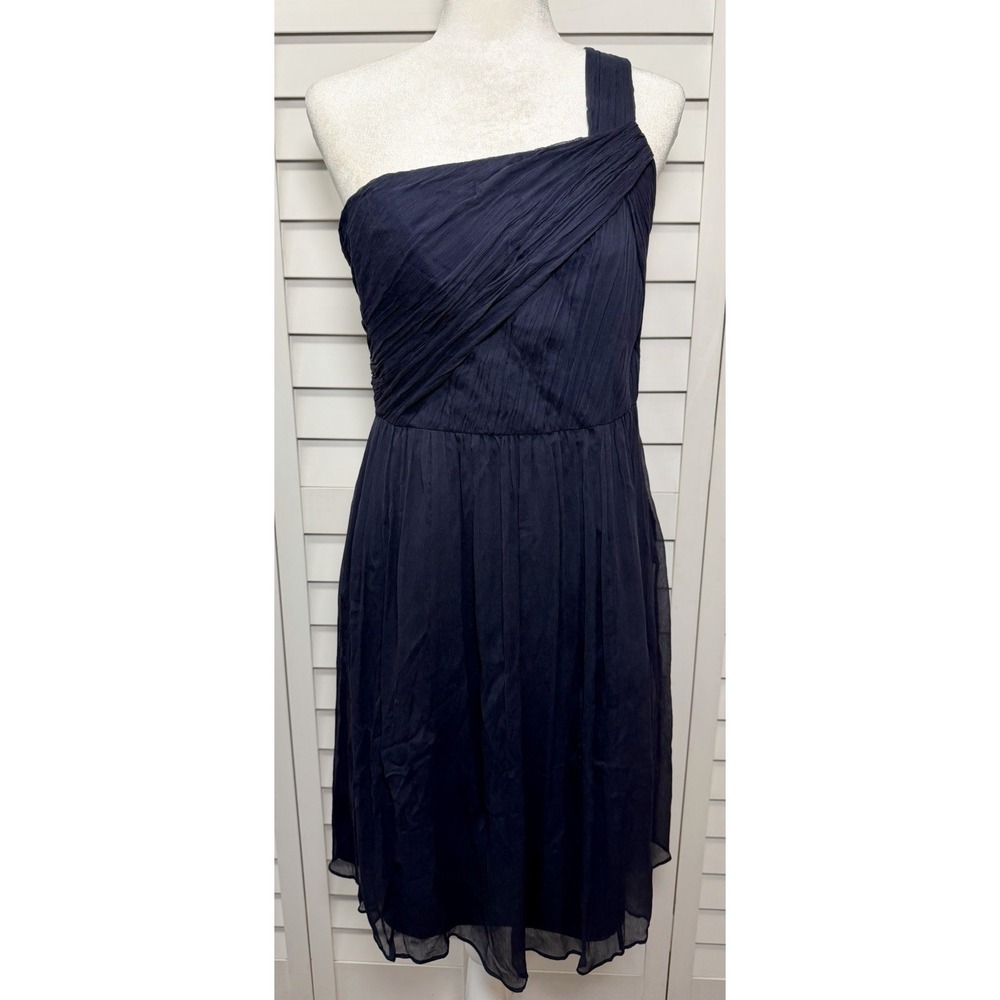 J. Crew One Shoulder 100% Silk Dress Evening Party Women's Size 10 NWT Navy
